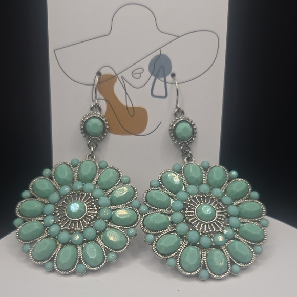 Jewelry - Elegant Silver and Turquoise Floral Earrings